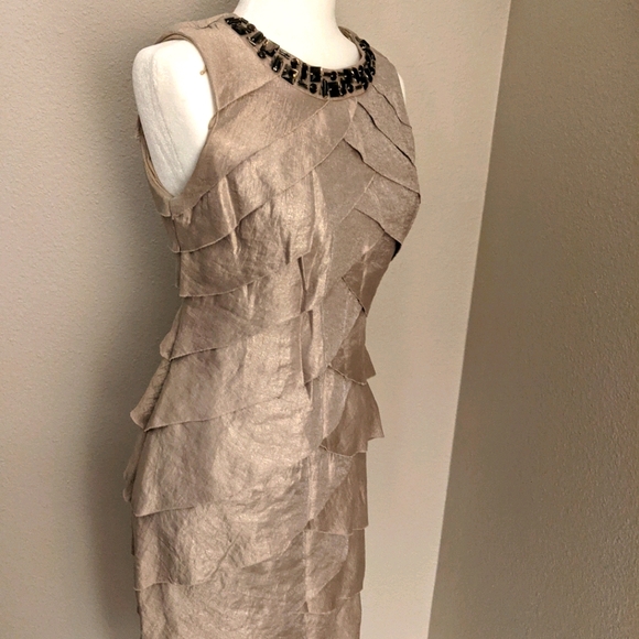 London Times Champagne Silky tiered Wedding / Cocktail semi-formal dress size  4 - Picture 1 of 10